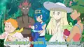 In the first variant, Ash's classmates watch the capture expectantly