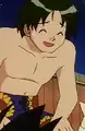 Tracey in flower-patterned trunks