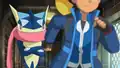 Greninja's tongue outside its fully-closed mouth