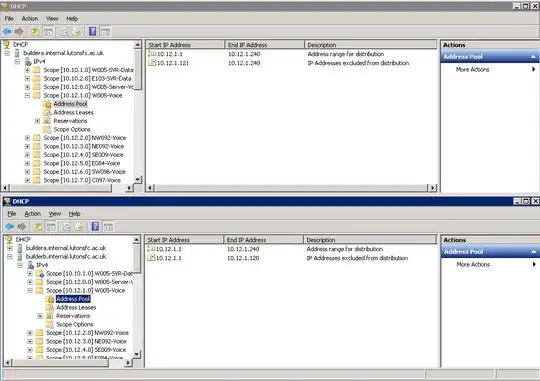 Split DHCP scope, showing exclusions