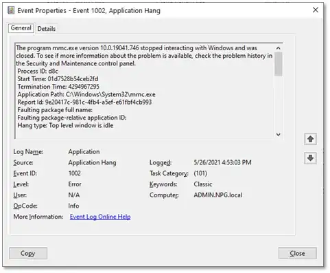 Event log error