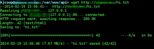 Here's a screenshot of the five-second wait time getting the text file. wget reports the transaction took 0 seconds, but you can see the start and end times are 5 seconds apart.