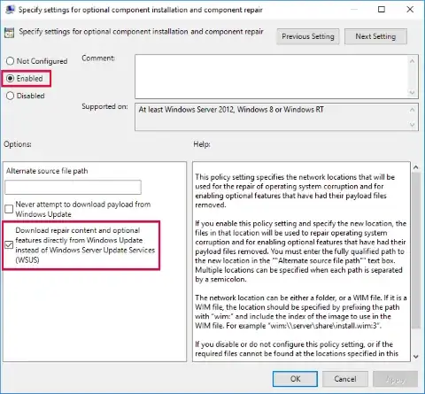 options to enable
