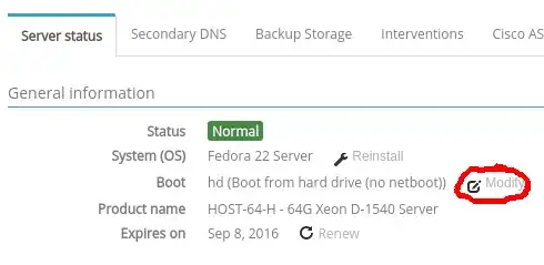 OVH management page