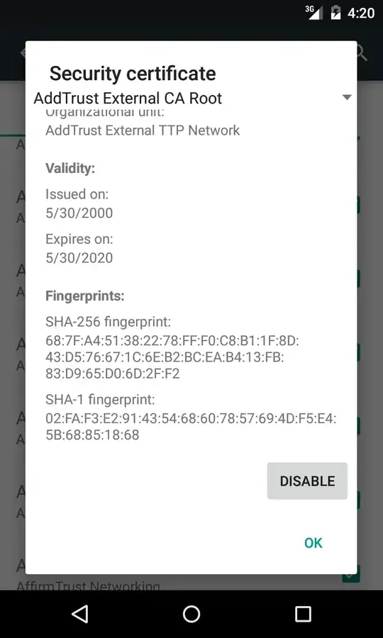 The root certificate is installed on the Android.