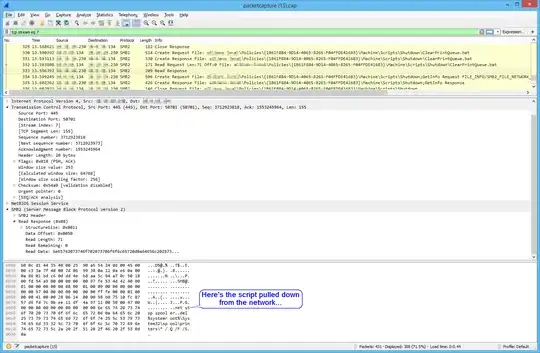 Wireshark packet capture showing how the script is pulled down from disk at shutdown time