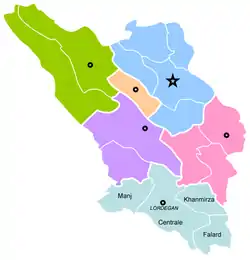 Location of Falard County in Chaharmahal and Bakhtiari province (bottom, right)