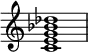 {
\override Score.TimeSignature #'stencil = ##f
\relative c' {
\clef treble \time 4/4
<c e g bes des>1
} }