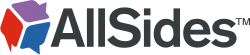 A cube composed of speech balloons, with one red, one purple, and one blue shown, and the unspaced wordmark "AllSides"