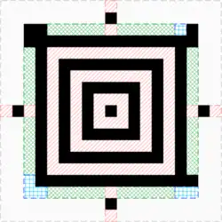 The core of the full Aztec code. 40 bits are available between the orientation marks for encoding parameters.