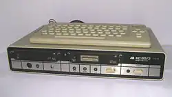 KC 85/3 with two expansion cartridges installed: a 64&nbsp;KB RAM module and a parallel port