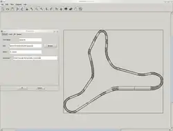 Screenshot of a GUI program, displaying a track outline and - on the left - a "Properties" window.