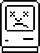A small, rectangular icon depicting a computer with an Apple logo and a floppy-disk slot, similar to that of the Happy Mac. On the small square screen is a sad-face emoticon against a white background, with "X"s for the eyes, a frown, and a differently shaped nose. The icon indicates that the machine has failed to successfully boot on startup, in contrast to the Happy Mac icon, which displays a smiling emoticon. This icon was always displayed in black and white, and was usually displayed in a black background with a one or two line hexadecimal code underneath.