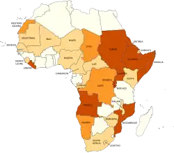 Africa's wars and conflicts, 1980–96 &nbsp;&nbsp;Major wars/conflicts (>100,000 casualties) &nbsp;&nbsp;Minor wars/conflicts &nbsp;&nbsp;Other conflicts