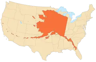 The area of Alaska is 18% of the area of the United States and equivalent to 21% of the area of the contiguous United States.