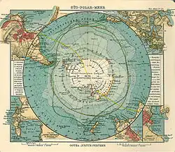 1906 map by German publisher Justus Perthes showing Antarctica encompassed by an Antarktischer (Sudl. Eismeer) Ocean – the 'Antarctic (South Arctic) Ocean'.