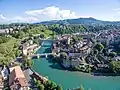 Aare river in Bern. Note the prevalence of deciduous trees.