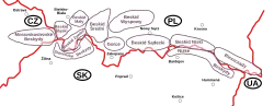 Map of the Beskid ranges in Slovakia and Poland
