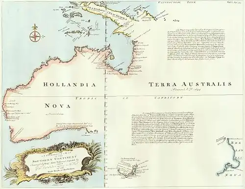 Bowen's 1744 reproduction[34] of Thévenot's 1664 revision of Tasman's 1644 map, creating a new boundary at 135°&nbsp;E.[29]