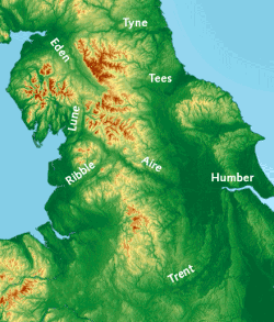 A relief map of the Pennines
