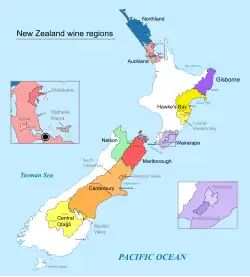 Map of the wine regions of New Zealand