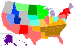 Religious affiliation within each state that has the largest deviation compared to the national average, 2001