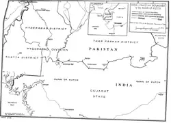 Map of the India–Pakistan border along the Rann of Kutch between Gujarat, India and Sindh, Pakistan.