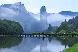 Shiliang Bridge in front of Dinghu Peak in Xiandu Park