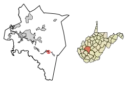 Location of Glasgow in Kanawha County, West Virginia.