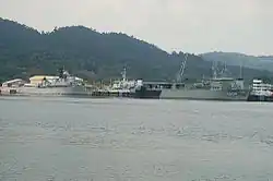 Royal Malaysian Navy training ship KD&nbsp;Hang Tuah (left) and multi-role support ship KD&nbsp;Mahawangsa seen berthed at Lumut Naval Base