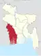 Map indicating the extent of Khulna Division within Bangladesh