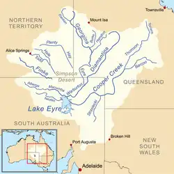 Map of the Lake Eyre Basin showing the major rivers
