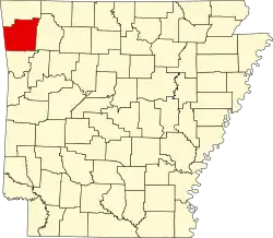 Map of Arkansas highlighting Washington County