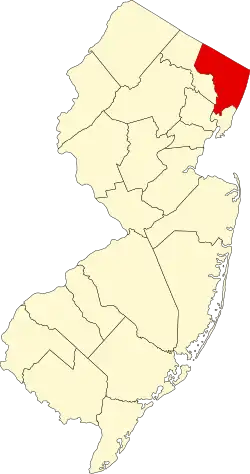 Map of New Jersey highlighting Bergen County