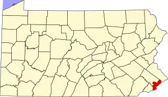 Map of Pennsylvania highlighting Philadelphia County