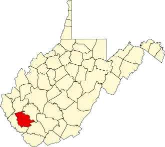 Map of West Virginia highlighting Logan County