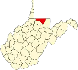 Map of West Virginia highlighting Monongalia County