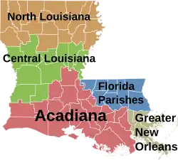 The Central Louisiana region is shaded in green.