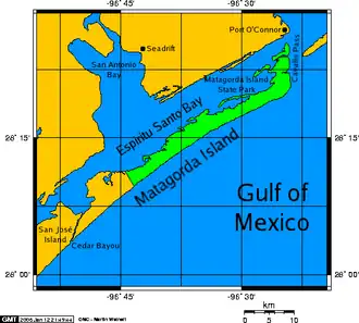 Geographic map of Matagorda Bay, Texas