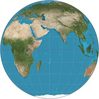 Orthographic map projection of the Eastern Hemisphere