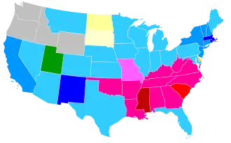 Plurality religion by state, 2001. Data is unavailable for Alaska and Hawaii.