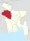 Map indicating the extent of Rajshahi Division within Bangladesh