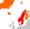 Nordic countries (orange and red) and Scandinavian countries (red)