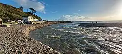 The mouth of the River Seaton in Cornwall after heavy rainfall caused flooding in the area and cause a significant amount of the beach to erode