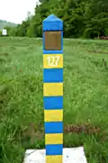Typical border marker of Ukraine.