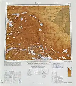 Map of the border (near Kashgar) including the tripoint with Tajikistan (International Map of the World, AMS, 1966)[a]