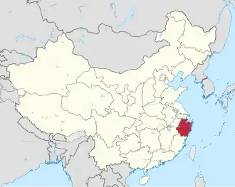 Location of Zhejiang in China