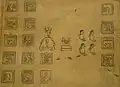 Folio 10. The tlacuilo has here erased a red draft line from 3 Flint to the glyph for Tzompanco.[26]