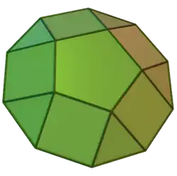 Pentagonal cupola: a Johnson solid with five triangles, five squares, one pentagon, and one decagon. It is C5v symmetry of order 10.[20][19]