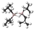 Model of diisobutylaluminium hydride, showing aluminium as pink, bonded to carbon in black, and hydrogen as white in Organoaluminium chemistry